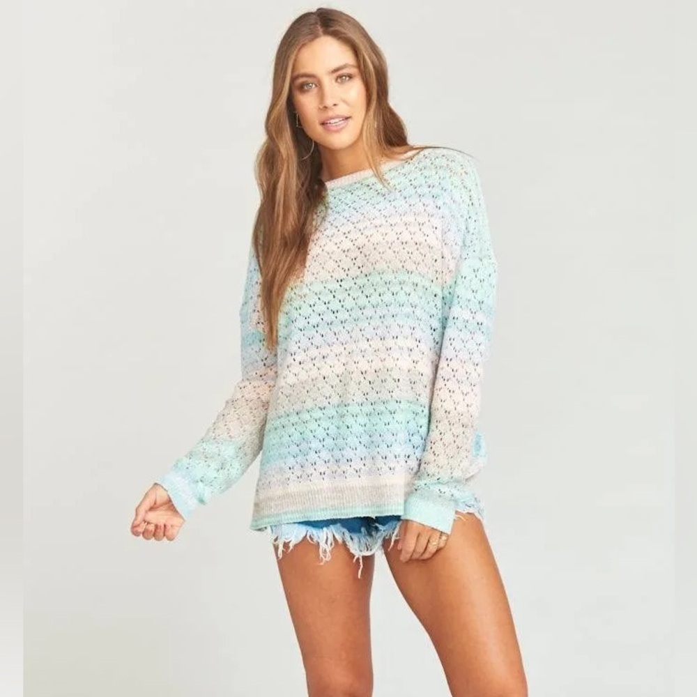 Show Me MuMu Pie In The Sky Sweater Rainbow Sorbet Knit Oversized Pullover large